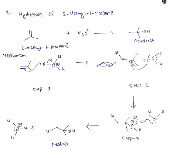 f. Hydreation of 2-Methylote preopene Product 2-methyl-1- propene Mechanism H Step 2 Step 1 you to ott you t h Step 3 Product