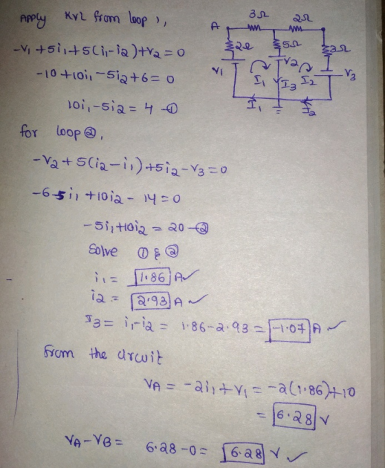 32 Apply 22 Kr2 from loop , A n un vitsiitsi-ia)tra=0 20 50 zar -10 + 101-512+6=0 I VI I2 10i, -sia=40 for loop , -Va+ Slia-1