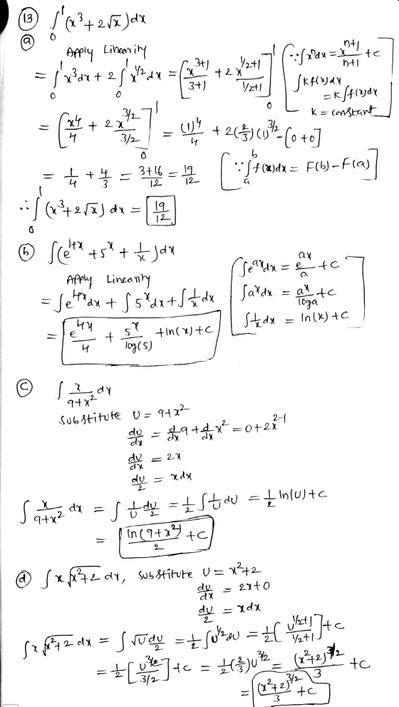 13 3 0 (x² + 25x ) dx Apply Linearity a nt 1/2+1 ht Box + 2 4/2 dl 3+1 w 3+) +2n Sadu = x 1 to Sk Hujar 1/2+1 0 0 - kfflady 0