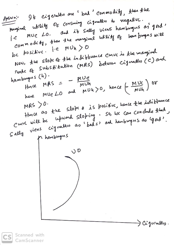 Answni et eigenates are bad commodity then the Mouginal utility of conswing ciqualles is negative. le mue Lo. And it sally v