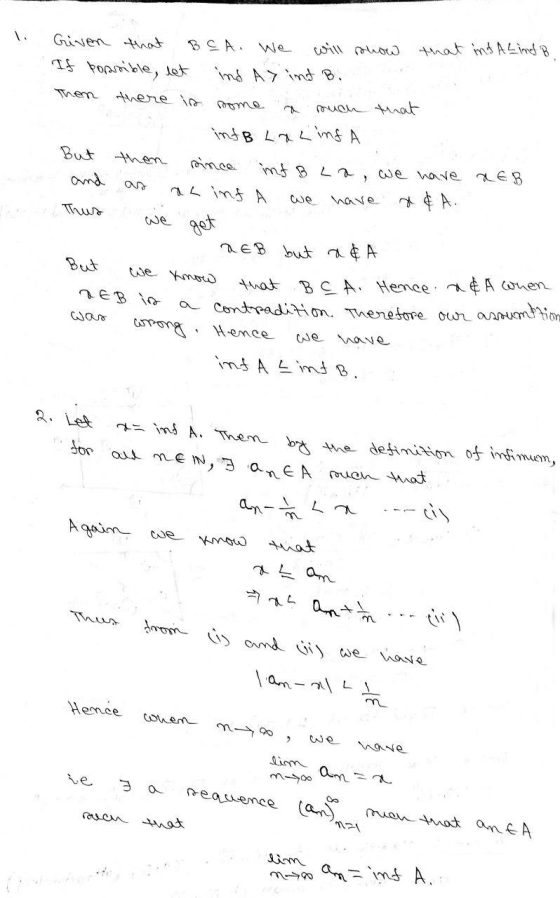 Given that BC A. We that int Alind B If possible, let there is much that infB LaLins A But since we have XEB Thus get But we