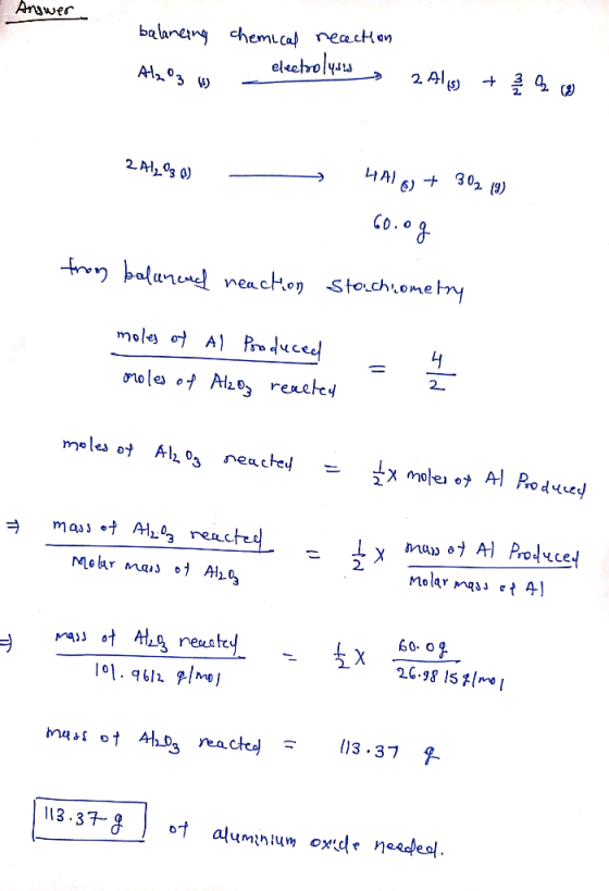 balaneng chemical neactten elechrolyu 2 A Anawer () Ao3 3 02 LAI (9) 2 A12o3 0) Co.00 frn balurinel reactop Sto.chrome try mo