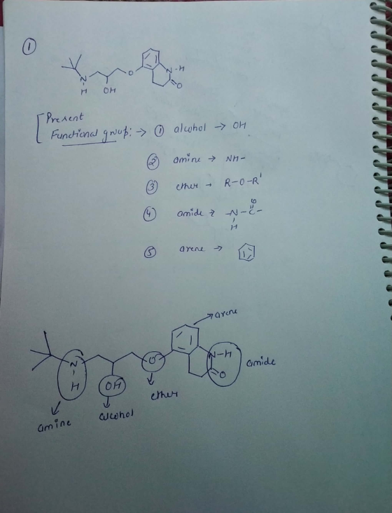 0 -hy NY H OH Present ( Functional group: - ① alwhol - OH 2 amine NH- ether R-O-R amide ² N-C- arene - rarene N- amide ether