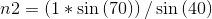 n2 = (1 * sin (70)) / sin (40)