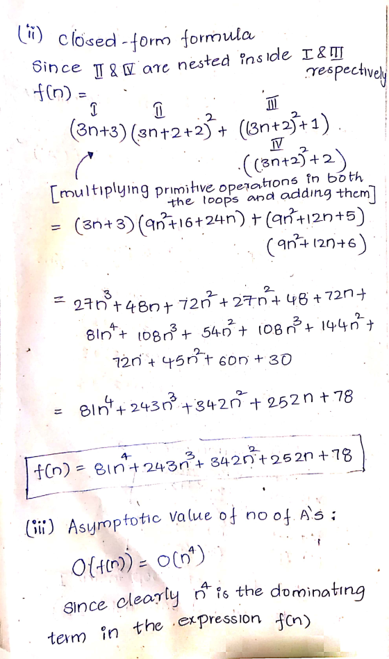 (vii) Asymptotic value of no of. As i term in the expression fon) III . (10) closed - form formula Since I & Q are nested ins