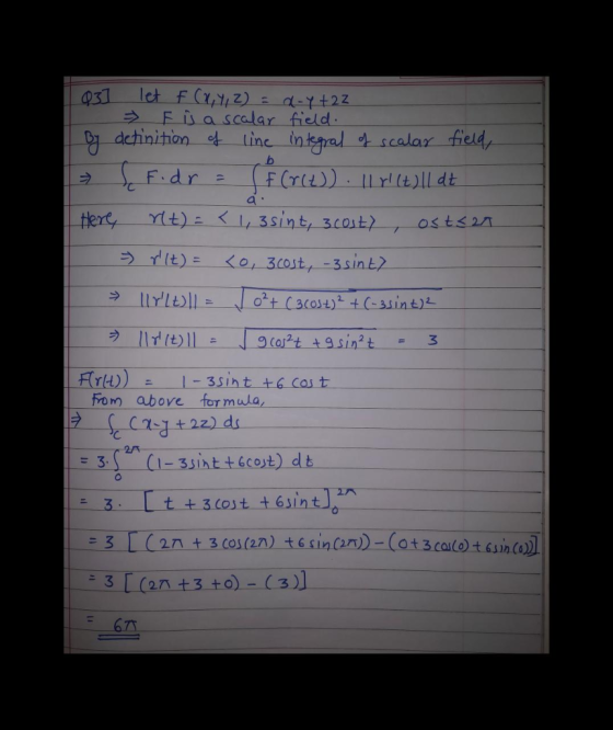 037 let f (x, y, z) = a-y+22 » F û a scalar field. By definition of line integral of scalar field, f. F. dr = f(r(t)) . 11r