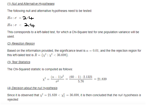 (1) Nail and Alternative Hypotheses The following null and alternative hypotheses need to be tested: Ho:0 2.4 Ha: 0 < 24 This