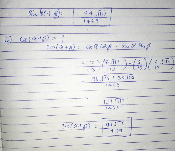 Sin el + B = 44 JI13 1469 (6 Coola +B) losla+) = con le cosß = cosa cosp - Sin el siuß J-45) 8J113 13 113 96 JI13 +353113 146