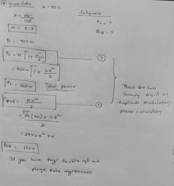 & given data u = 80%. determe u= 80 100 Pse = ? PC- 50kn Pt = 66kw Total power These are two formalay Bayed on I Amplitude mo