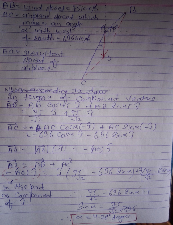 ABELoind Apeed =15/em/h AC=Ginblane Alo eod ohich ngle oith toest houth- 696kmh AO91esultant arblane Negacendrg to dave L ter