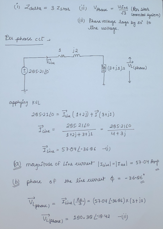 i Z della = 3 2 star cii, Phase - Vine (for Star 13 comected syslem) (1) Phase voltage lags by 30 to line voltage Per phase c