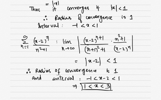 Thus it converges if bel <1 : Radius of convergence is a Interval: tcaci Ź (-237 : lim | (x-237+1 DALI n2+1 neco (a+n²t (1-2)