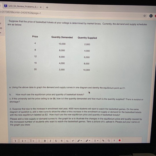 Unit 2 Steview Problems + -31738298cmid=24097628page-1 Suppose that the price of basketbalikat at your college is determined