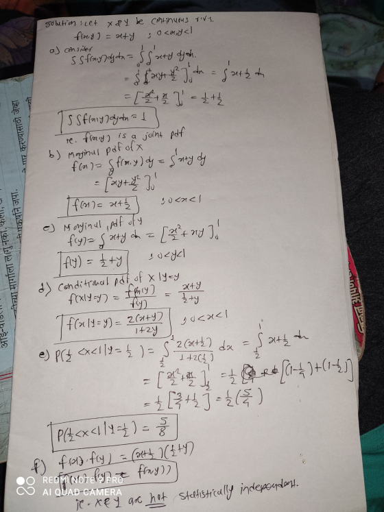 solution : Let X&Y be cotinuous rivs. 0 <a,yal a) consider frond) = aty 1 is strandgata = $uery dych - $day de de = gatt ta =