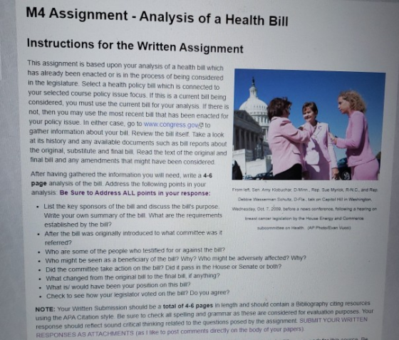 M4 Assignment - Analysis of a Health Bill Instructions for the Written Assignment This assignment is based upon your analysis