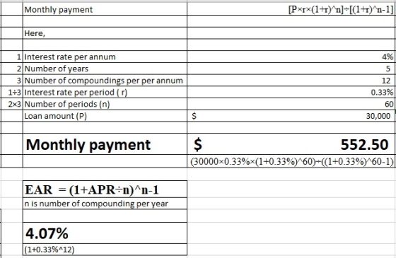 Monthly payment Here, 1Interest rate per annum 2 Number of years 4% alsumber of compunngs per perannum 1+3 Interest rate per