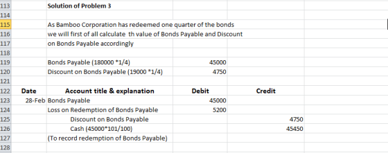 Solution of Problem 3 As Bamboo Corporation has redeemed one quarter of the bonds we will first of all calculate th value of