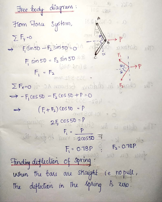 A 40 pro mu 40 50 1 >P Free body diagram From Force 186 Oro System, FY-0 Fisin 50 – F, Sin 50 -0A wrotub ett Fi F sin 50 = F2
