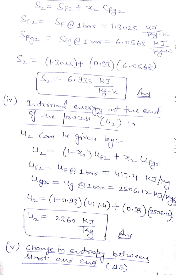 Uz can be Up = Sfga S = Sfat x Sf2 = Sp @ 1 hors = 1.3025 KJ Sfg @ 1 bort 6.os 68 KJ Spg? kg-k regk S2 = (1.3025)+ (0.93)(6.0