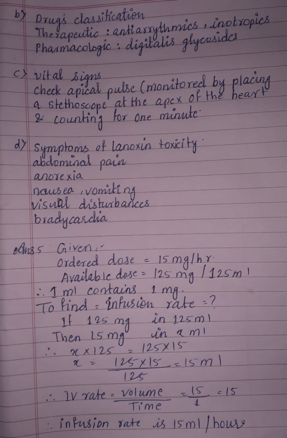 by Drugs classification Thexapeutic : anti asrythmics e inotropics Pharmacologic, digitalis glycosides vital signs check apic