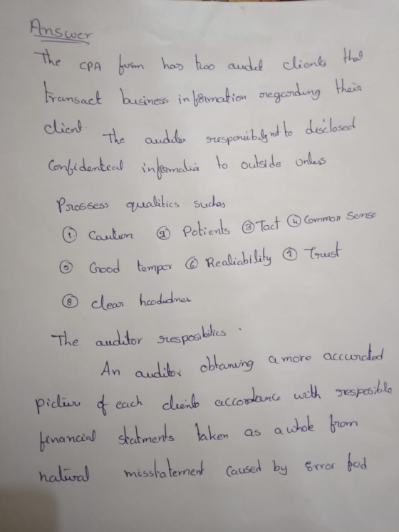 Answer the umha tao aude clientt CPA Freamsact business in onation segeondung thei client The auddo 9uspoib.t to declosed Com