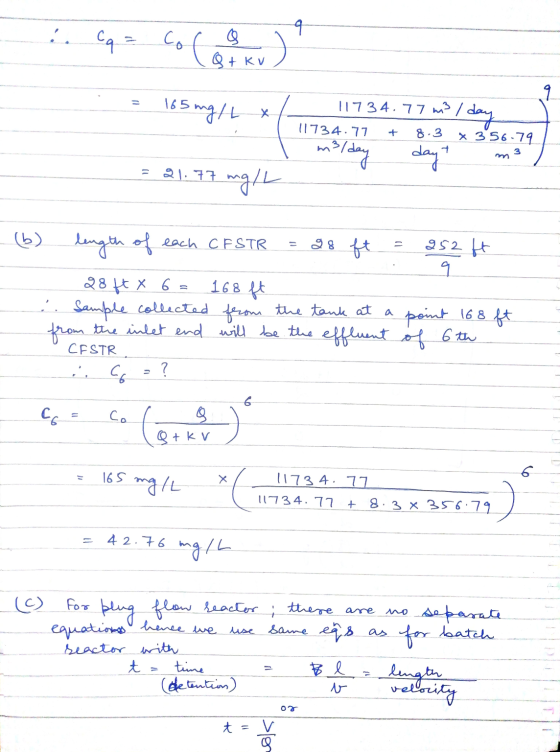 9 ... so co la ) ( 9 165 mg/L х 11734.77 11734.77 m2 / day m3/day + 8.3 x 356.79 3 dayt 1 21. 77 mg/L of 28 ft = 9 (b) length