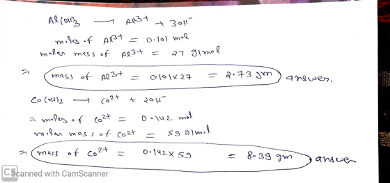 Allohn - Alt + 3011 moles of Al3+ = 0.101 mal molan mass of Al3+ = argimel a s (mass of Al3+ = 0101427 = 2.73 gmy answer, Co