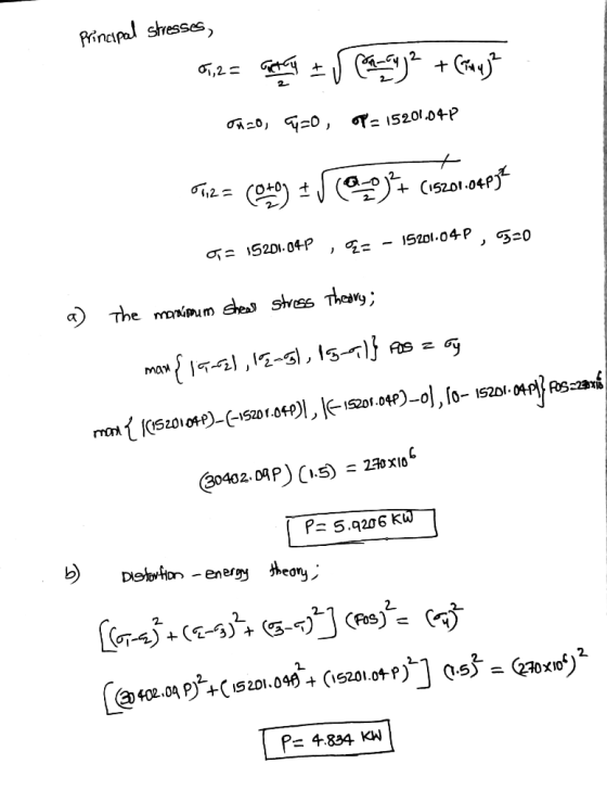 Principal stresses, 85,2 = Getry IV Con Cy2 + (nu)? onzo, 9-0, OP = 15201.04P Viza (od + J 2007 (15201.04PJE 9= 15201.04P , 0