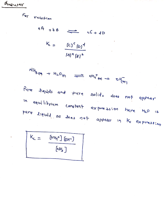 Augwer For reaction C dD яА AMg e H0) sols not qppear does Pure Juds and pure equi librium here in H20 Cong tant ex pre Jdi o