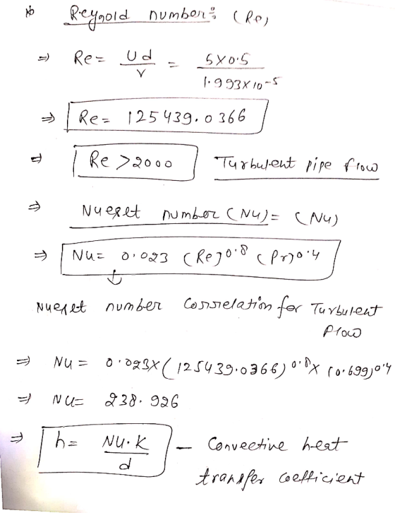 Mo Reynold numbona Cres a) Rez ude 5x0.5 1.993x10-5 Re: 125439.0366 * T Re>2000 l Turbulent pipe frow Nueset number (NU)= (NU