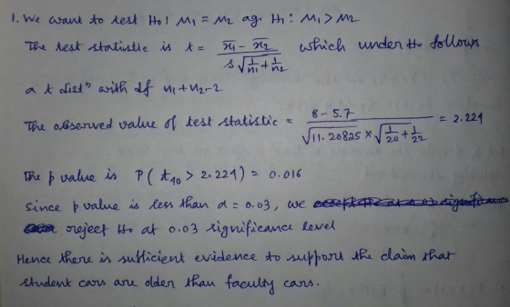 辽 .fuch uundent oddloun n nレ The observed tgalul fr test-statistic欠6-57- 2,224 Since valve is les tan0. 3, we cans、