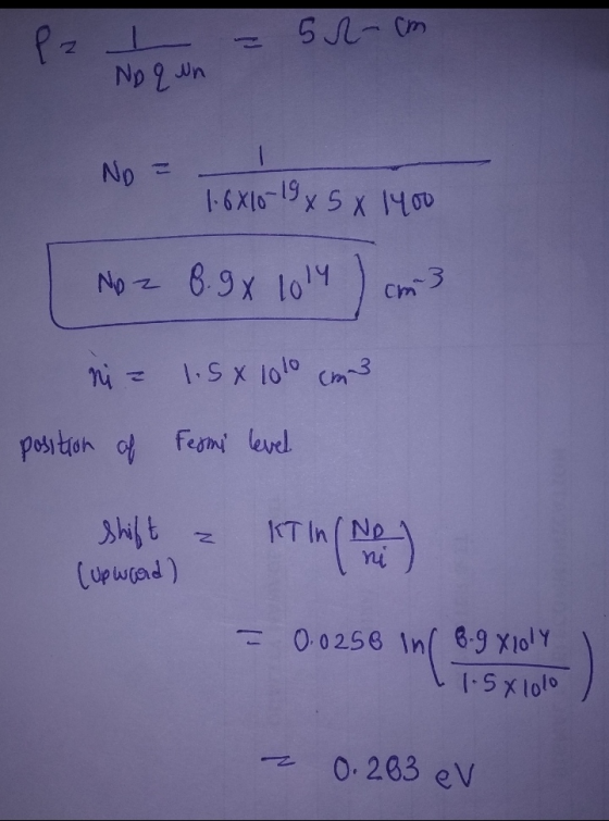 5r-cm Pz I No q un No 1.6810-19 x 5 x 1400 No z 8.9 x 1014 cm 3 ni z 1.58 1010 cm 3 position of Fermi level shift (upward) KT