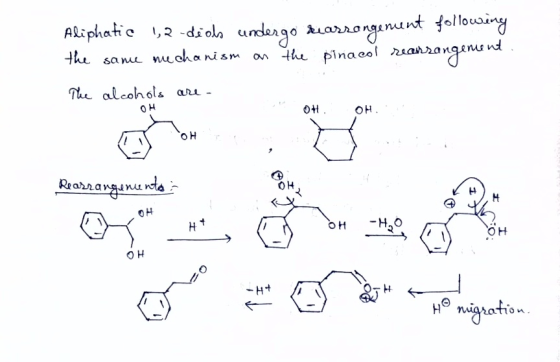 Aliphatic 1,2-diols undergo rearrangement following the same mechanism on the pinacol rearrangement The alcohols are OH OH Re
