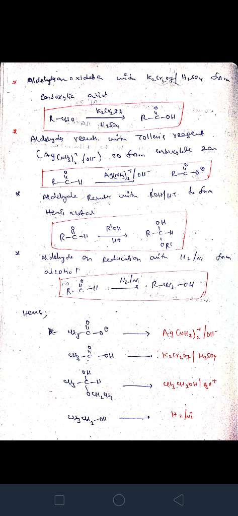 x with karogh H₂sou home Aldelades an oxidefan Carboxylic and K2CV_01 I R492504 R-c-oh Aldelydes reent with Tollene reagent.