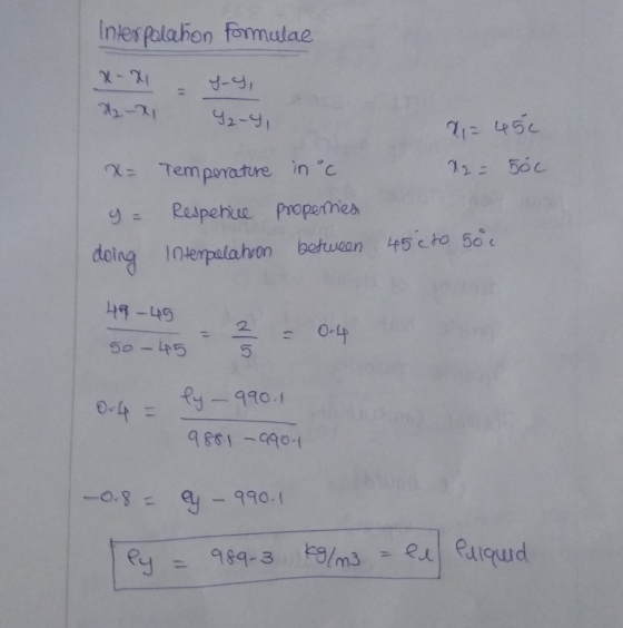 Interpolathon formulae y-y, 42-4, X= 450 12 = 6c 2- Temperature in °C Respetive properties Interpelahoon between 45 cto soc d