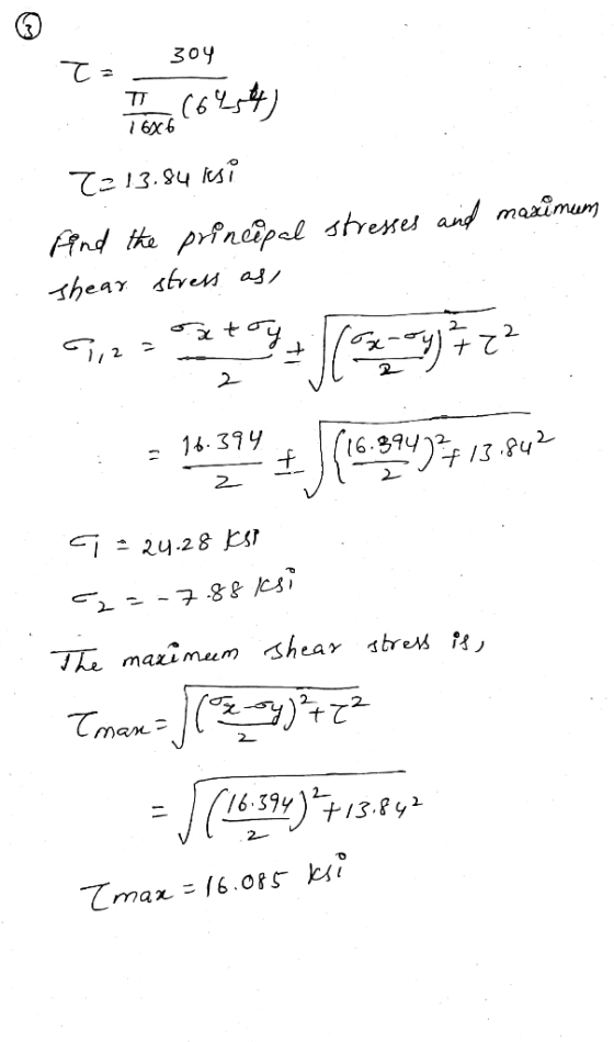 T= 304 Forro (6454) 72 13.84 kesi Aind the princêpal stresses and maximum shear stress ass 7,2= story (2x - y = ² = 19.314+ (
