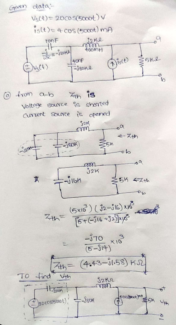 Given data Vsct)= 2000S(5000+) v islt)-4COS (5000+)MA TOF 12KR 가 400MH 9 -2010 400F ske Juget) w Aisce isome b th is @ from a
