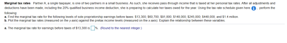 Marginal tax rates Partner A, a single taxpayer, is one of two partners in a small business. As such, she receives pass-throu