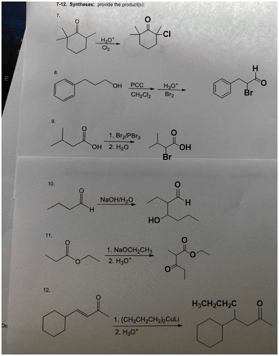 7-12. Syntheses: provide the product(s); tetto 1. Bry/PBrg OH 2. H20 ОН HO ouse lo arawan mengenai 1. NaOCH2CH3 2. H30 H3CH2C