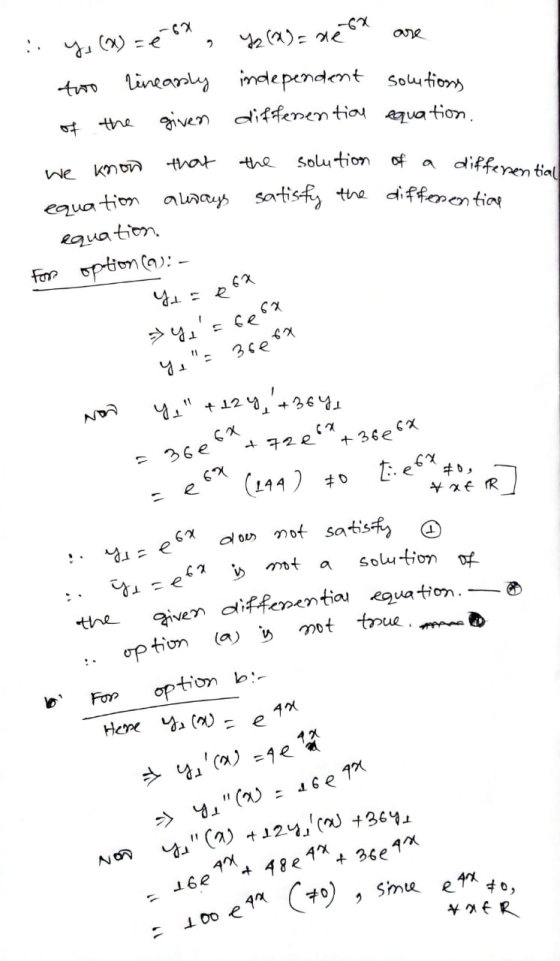 equation always satisfy the differential ane 2 y (1) =é Y2 (2) = ne two linearly independent solutions given differential equ