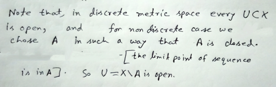 Note that, in discrete metric space every UCX is openg and for non discrete carse we chose in such a way that A is closed. a