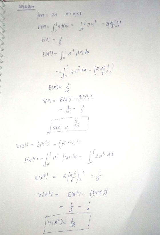 Solukon tra- 2x ornal Em = 1! uten = Jo! 2x² = 2/4) EAN) = F142) = lot? 46:11 04 = 1! 2 vºdu = (24). E(35= V() = E (012) - E1