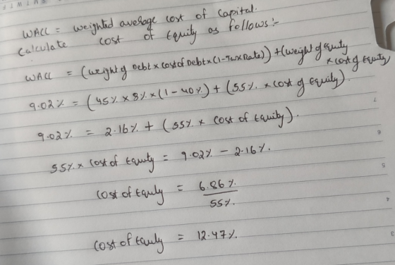 rWTF WALLE weijhlid avelage toxt of Copital fellows of Cost Calcula te Ocbt x tostof Debtx C1-Tux Rat) (uwegh y (uzgal y WAL