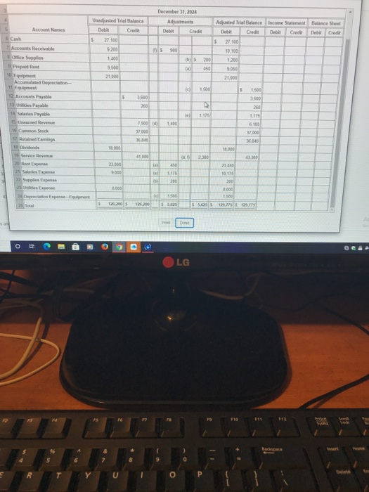 Unadjusted Trial Balance Debat Credit December 31, 2024 Adjustments Debit Credit Income Statement Balance Sheet Debit Credit