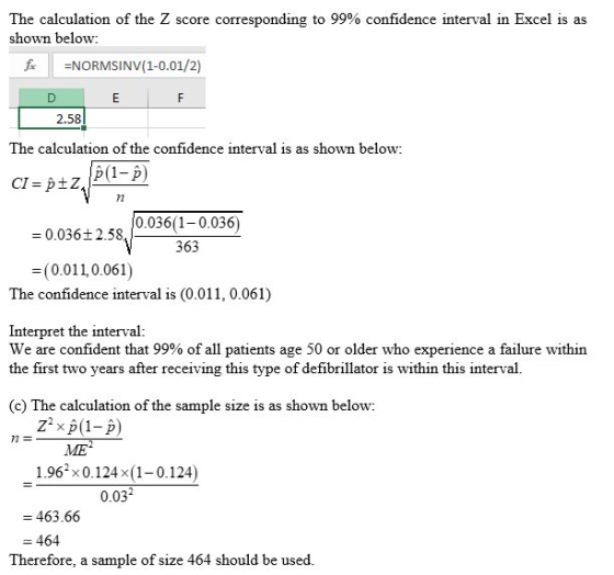 The calculation of the Z score corresponding to 99% confidence interval in Excel is as shown below: for ENORMSINV(1-0.01/2) F