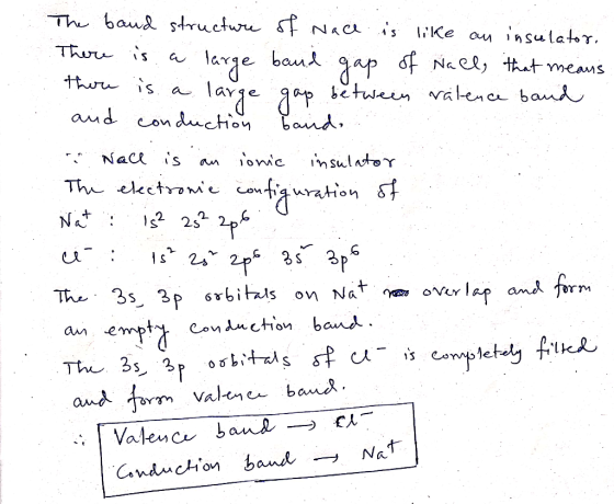Th baud structu NaC is iKe au insulator Thu is Nael tut meaus e baud thuu is a etween valenc ban and aud conduction Nac is To