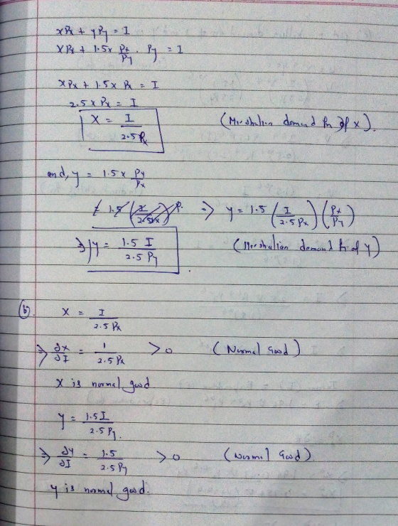 x + y Py = 1 XR+ bsx Bily=1 I XPx + 1.5x B 2.5X Py = - X- = I (Marshalen domed to If x). and, y = 1.5x pour 19:15 (per shalla