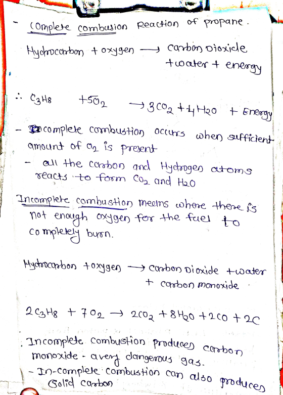 Complete combusion Reaction of propane. Hychroccobon toxygen y carbon dioxicle twater t energy 1 : C3H8 +502 3002 + + H2O + E