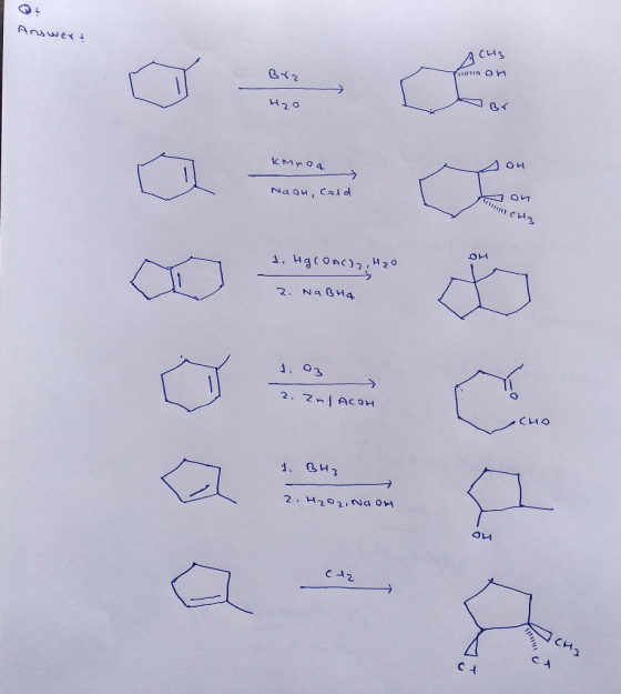 Answers (43 Brz non H2o KM roa sou Naon, cold 1. HgCOAC)2, H2O 2. NaBHA 1. 03 2. Zn/ACON CHO 1. BHS 2. H2O2, NO OH он Ct2 CH3