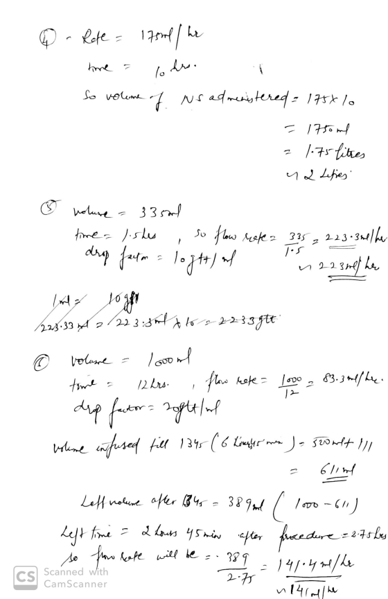 Q - Rote - 17sme he time = lo here. So volume of us administered = 175410 = 1750 ml 2 1.75 litres 42 Lipies 105 & nolure = 33